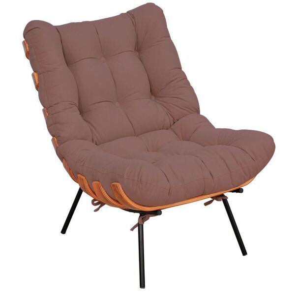 Poltrona Decorativa Sala De Estar Costela L02 Suede Rosê - Ly