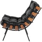 Poltrona Decorativa Sala De Estar Costela L04 Couro Preto - L