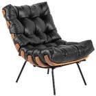 Poltrona Decorativa Sala De Estar Costela L04 Couro Preto - L