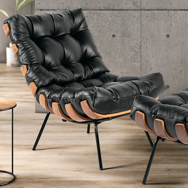 Poltrona Decorativa Sala De Estar Costela L04 Couro Preto - L