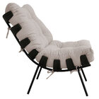 Poltrona Decorativa Sala De Estar Costela Preto L02 Linho Beg