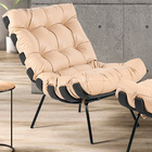 Poltrona Decorativa Sala De Estar Costela Preto L04 Couro Beg