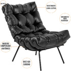 Poltrona Decorativa Sala De Estar Costela Preto L04 Couro Pre