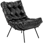 Poltrona Decorativa Sala De Estar Costela Preto L04 Couro Pre