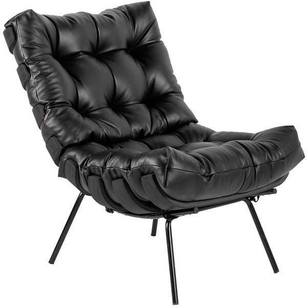 Poltrona Decorativa Sala De Estar Costela Preto L04 Couro Pre