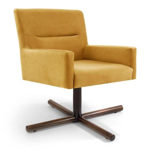 Poltrona Decorativa Sala De Estar Giratória Base Xis Madeira