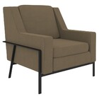 Poltrona Decorativa Sala De Estar Lecce Pés Aço Linho Marrom