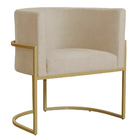 Poltrona Decorativa Sala De Estar Luana Base Gold Suede Bege