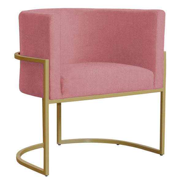 Poltrona Decorativa Sala De Estar Luana Base Gold Suede Rosa