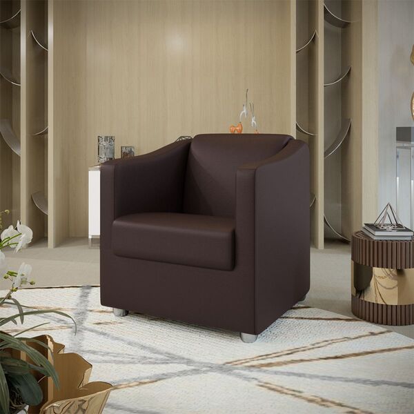 Poltrona Decorativa Sala De Estar Malu Corino Marrom