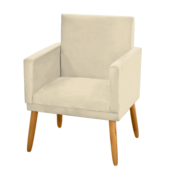 Poltrona Decorativa Sala De Estar Nina Luxo Suede Bege