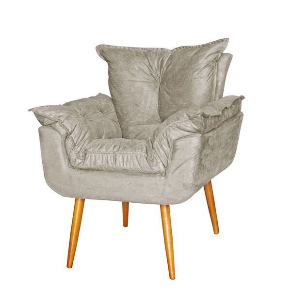 Poltrona Decorativa Sala De Estar Opalla Suede Bege Claro