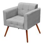 Poltrona Decorativa Sala De Estar Pés Palito Ana Suede Cinza