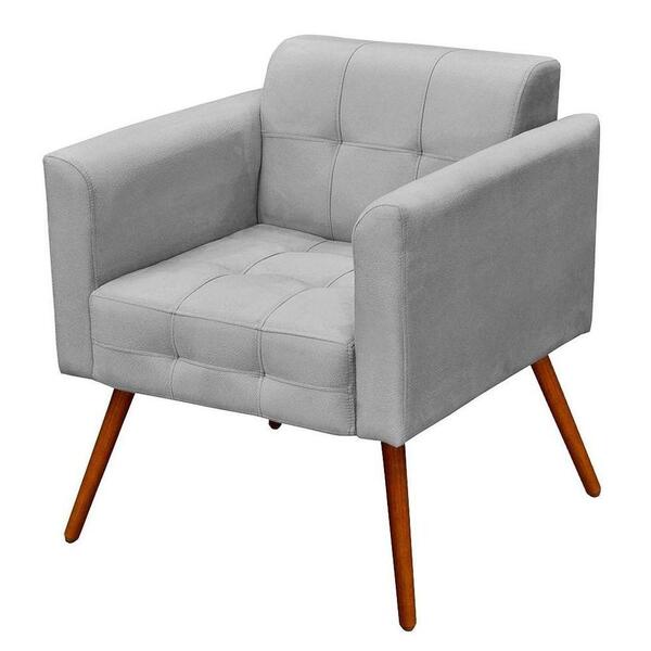 Poltrona Decorativa Sala De Estar Pés Palito Ana Suede Cinza