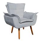 Poltrona Decorativa Sala De Estar Pés Palito Opla Suede Cinza