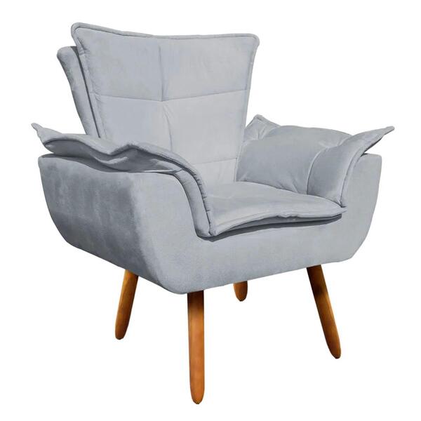 Poltrona Decorativa Sala De Estar Pés Palito Opla Suede Cinza