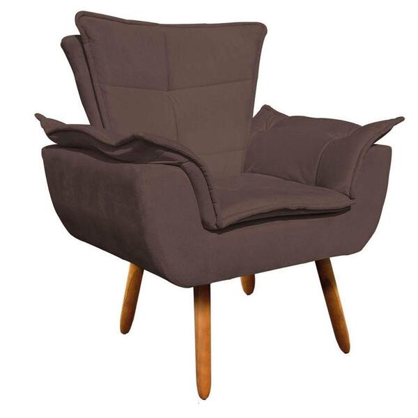 Poltrona Decorativa Sala De Estar Pés Palito Opla Suede Marro