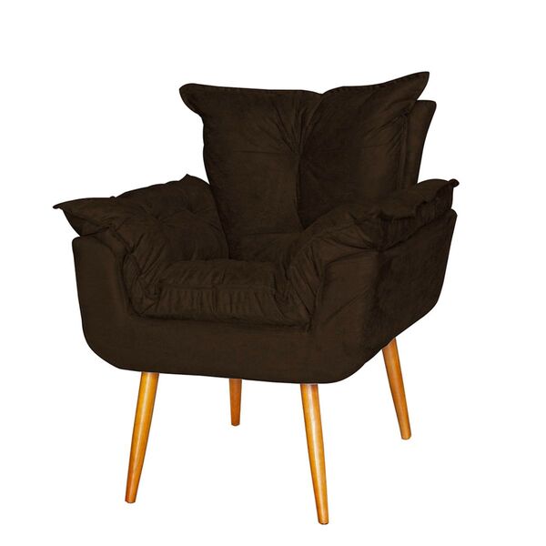 Poltrona Decorativa Sala De Estar Pietra Suede Marrom Escuro