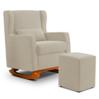 Poltrona Decorativa Sala De Estar Zoe Com Base Balanço E Puff