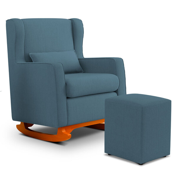 Poltrona Decorativa Sala De Estar Zoe Com Base Balanço E Puff