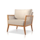 Poltrona Decorativa Sala Estar Jade Linho Bege Claro