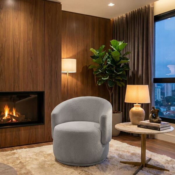 Poltrona Decorativa Sala Estar Orgânica Beatriz Boucle Cinza