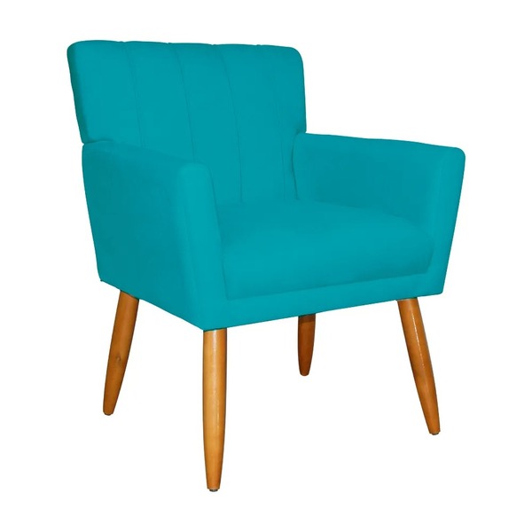 Poltrona Decorativa Sala Quarto Cecília Suede Azul Turquesa