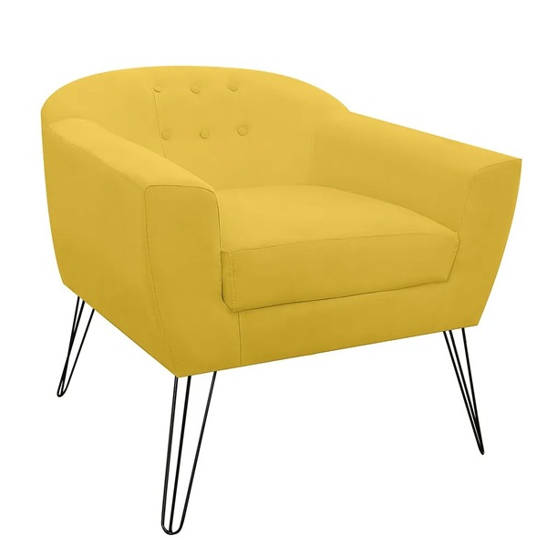 Poltrona Decorativa Sala Quarto Recepção Jolly Suede Amarelo
