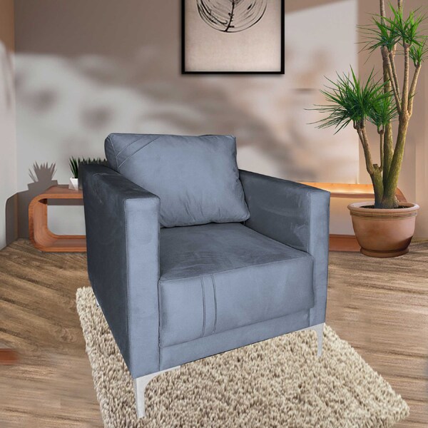 Poltrona Decorativa Sala Quarto Sara Suede Grafitte