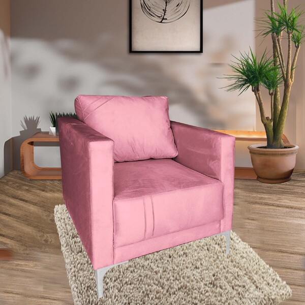 Poltrona Decorativa Sala Quarto Sara Suede Rosa