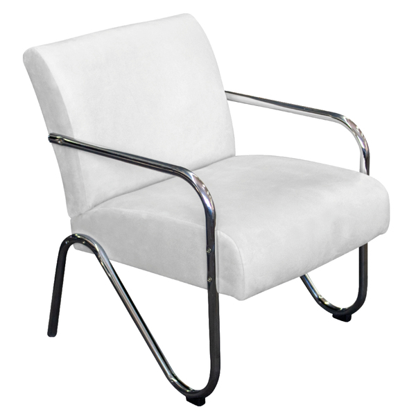 Poltrona Decorativa Sara Pés Cromado Suede Branco - Doce Sonh
