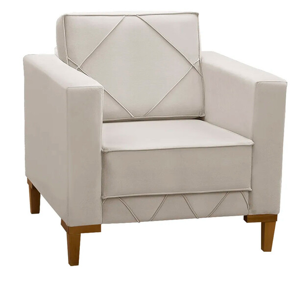 Poltrona Decorativa Sarah Veludo Bege Marfim - Star Confort