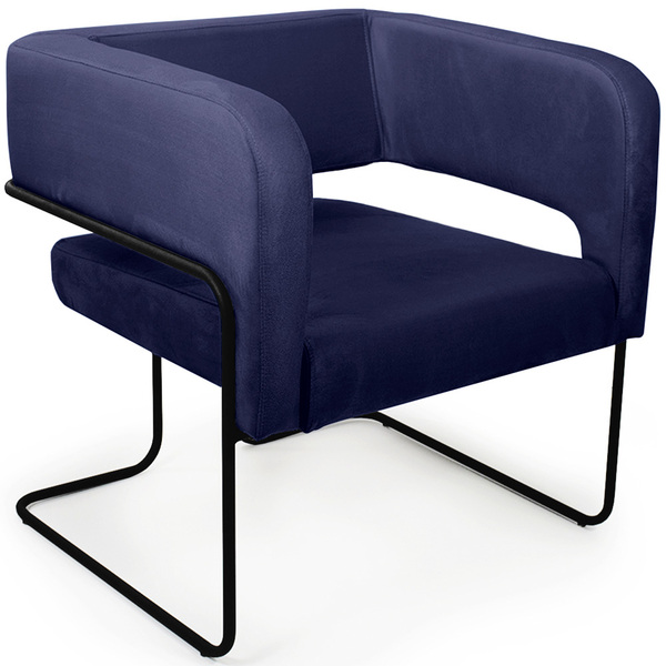 Poltrona Decorativa Scarlett Base Aço Preto Veludo Azul Marin