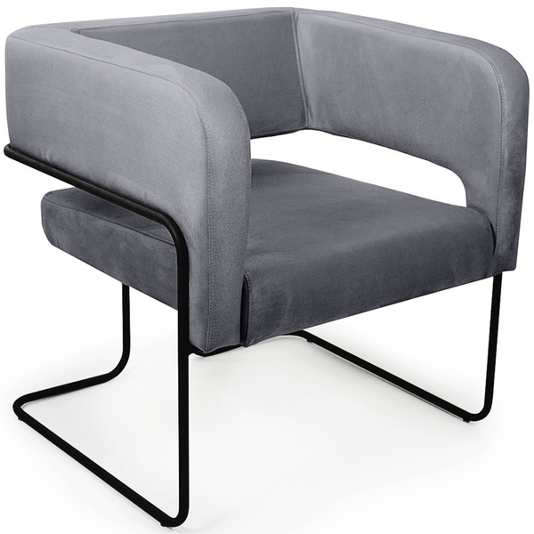 Poltrona Decorativa Scarlett Base Aço Preto Veludo Titânio -