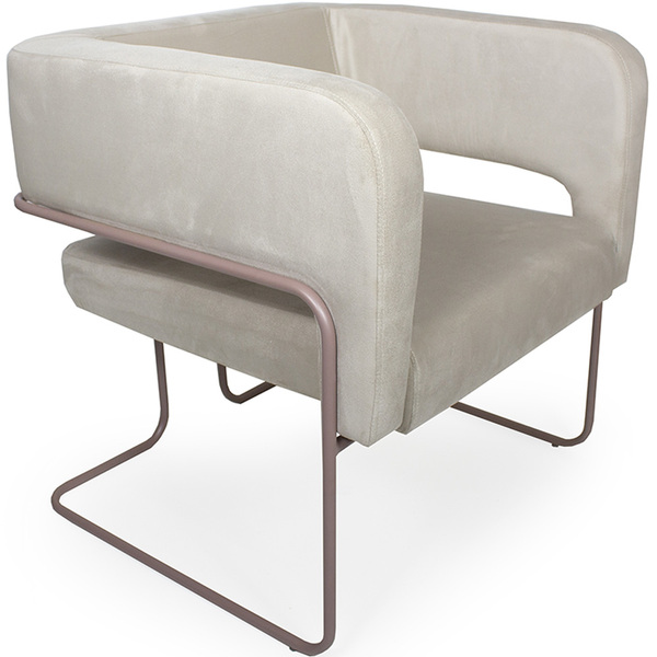 Poltrona Decorativa Scarlett Base Aço Rosê Veludo Bege - Casa