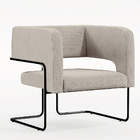 Poltrona Decorativa Scarlett D02 Base De Aço Preto Linho Bege