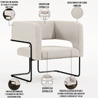 Poltrona Decorativa Scarlett D02 Base De Aço Preto Linho Cru