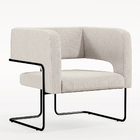 Poltrona Decorativa Scarlett D02 Base De Aço Preto Linho Cru