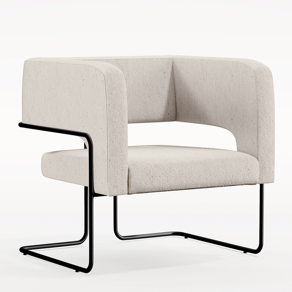 Poltrona Decorativa Scarlett D02 Base De Aço Preto Linho Cru