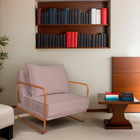 Poltrona Decorativa Sevilha Base De Ferro Bronze Linho - Amar