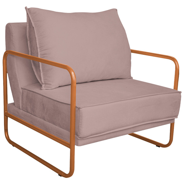 Poltrona Decorativa Sevilha Base De Ferro Bronze Linho - Amar