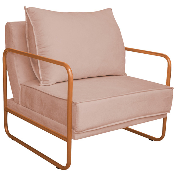 Poltrona Decorativa Sevilha Base De Ferro Bronze Suede - Amar