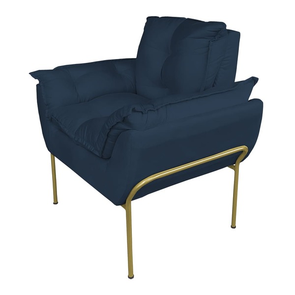 Poltrona Decorativa Suede Azul Marinho Base Metálica Dourada