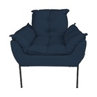 Poltrona Decorativa Suede Azul Marinho Base Metálica Preta -