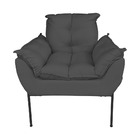 Poltrona Decorativa Suede Cinza Base Metálica Preta - Vallisa