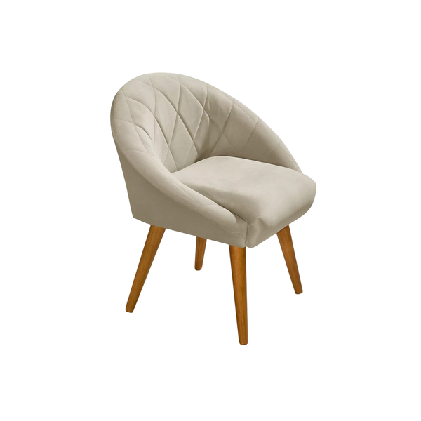 Poltrona Decorativa Tecido Bege Moderna Pés Madeira