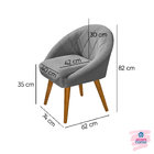 Poltrona Decorativa Tecido Cinza Moderna Pés Madeira