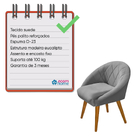 Poltrona Decorativa Tecido Cinza Moderna Pés Madeira