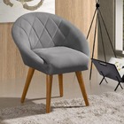 Poltrona Decorativa Tecido Cinza Moderna Pés Madeira