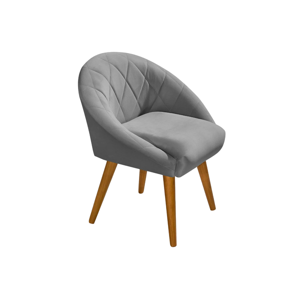 Poltrona Decorativa Tecido Cinza Moderna Pés Madeira